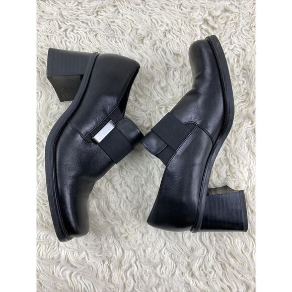 Gino Ventori Womens 36 EU 6 US Black Leather Block Heel Square Toe Slip On Shoes - Picture 7 of 9